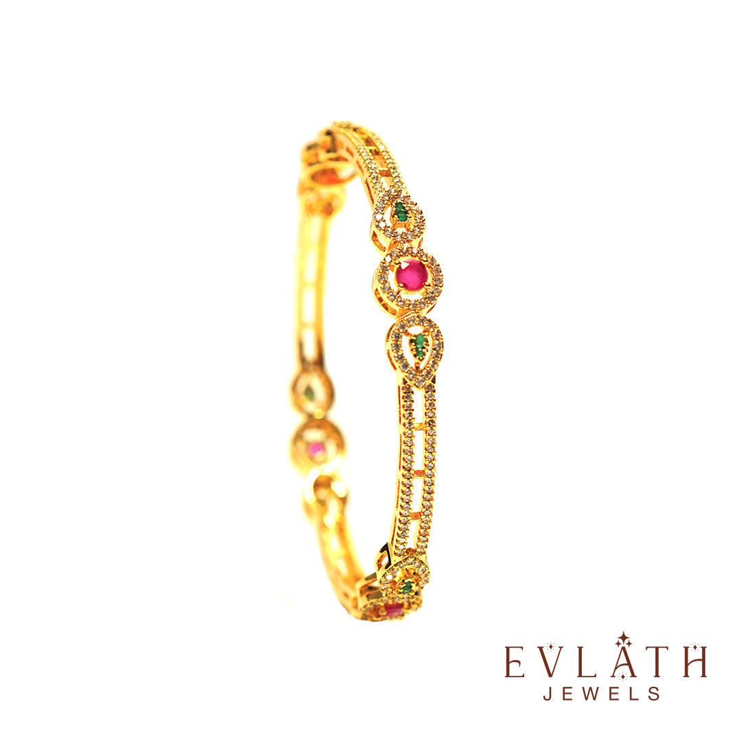 Elegant Gold-Plated Bangle Set with Green Ruby Accents – Evlath Jewels
